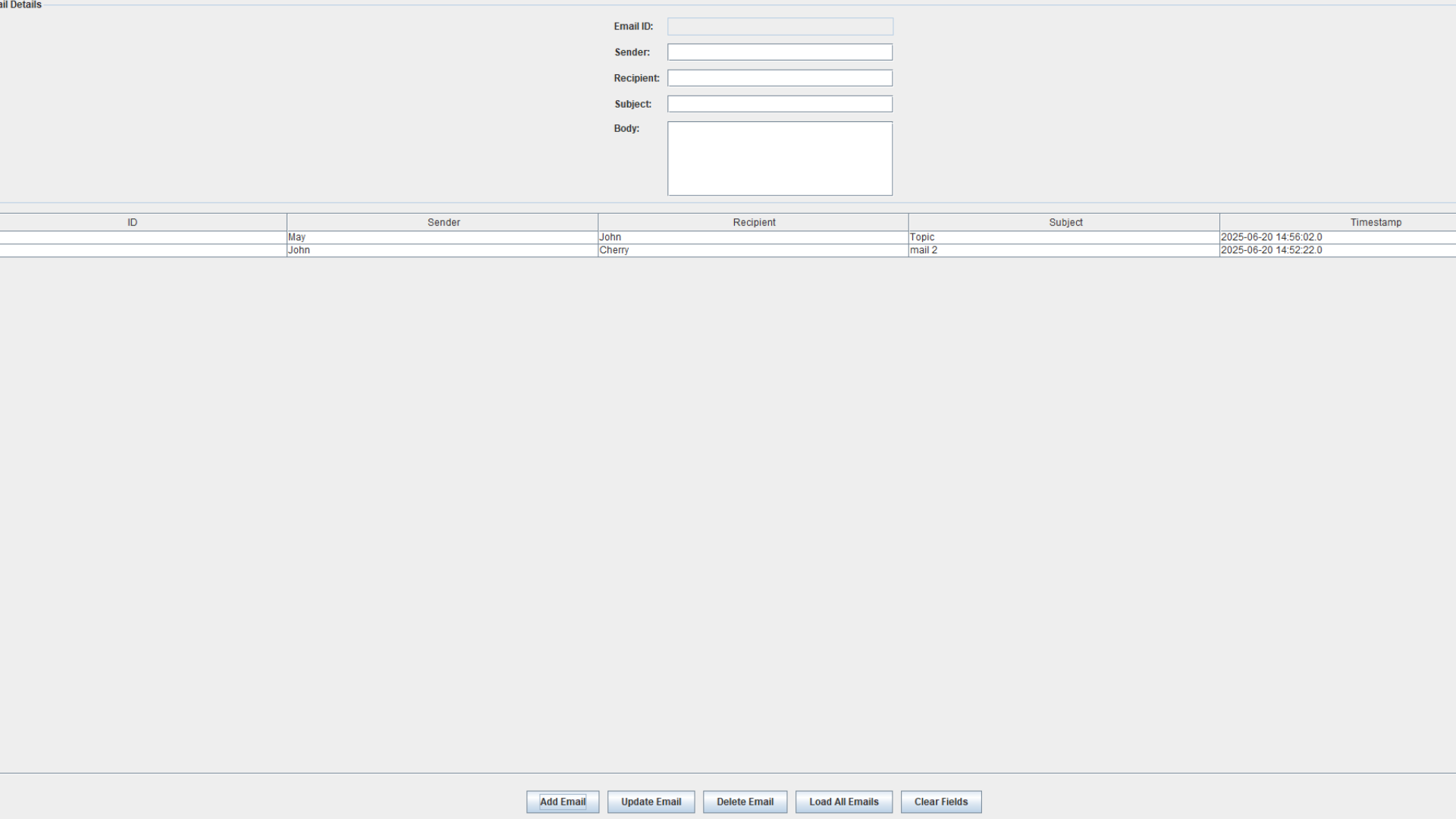 Java CRUD Email Management System - Image 3